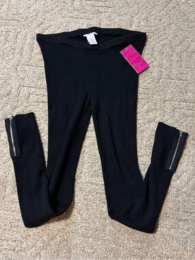 Candie's Black Ribbed Leggings with Silver Ankle Zippers